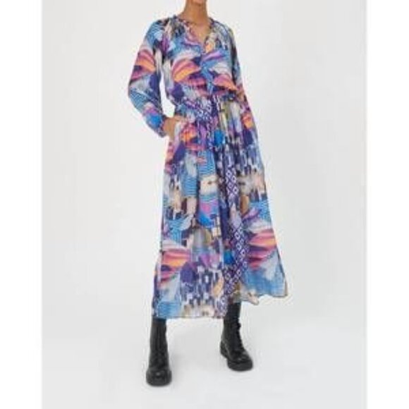 CHUFY Heidi Maxi Dress Violet Blue Print With Pockets Size Small - Picture 1 of 13